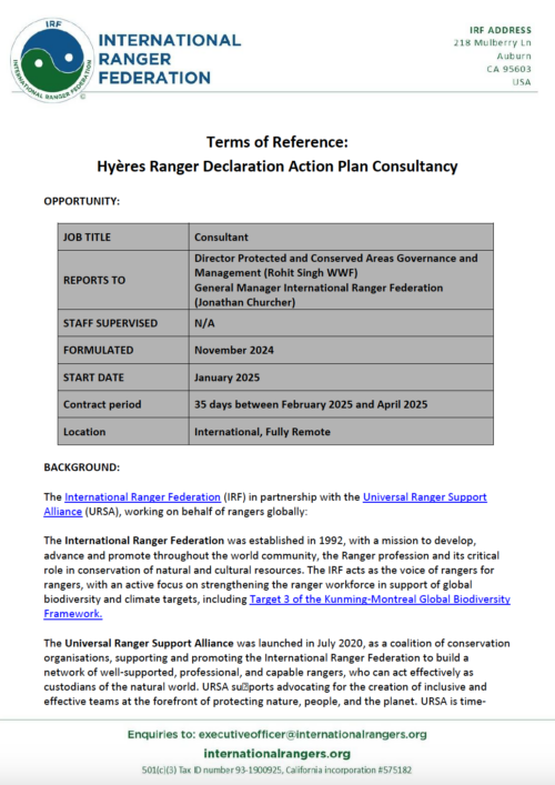 ToR: Hyères Ranger Declaration Action Plan Consultancy